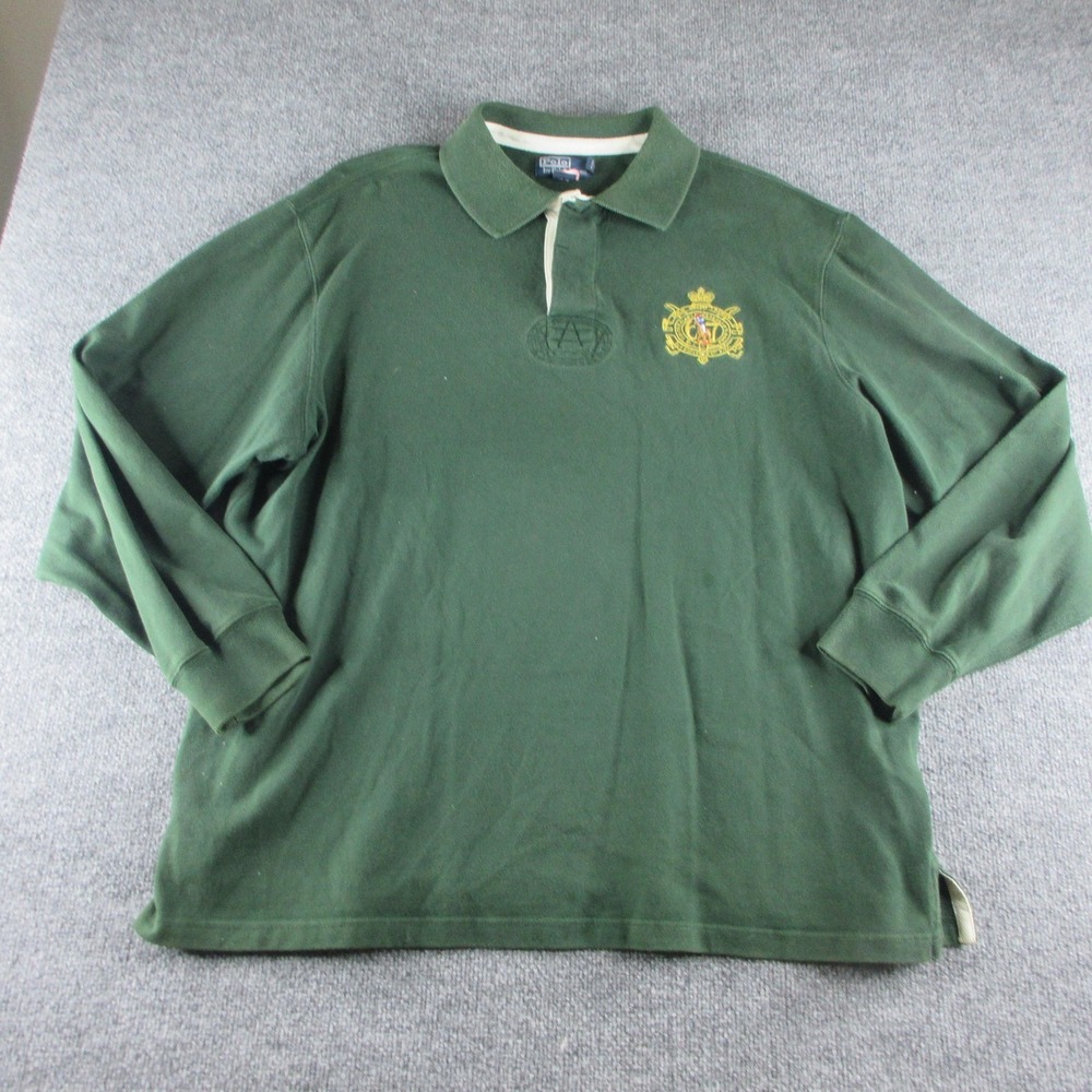 Polo Ralph Lauren Polo Shirt Mens 2XB Green‎ Long Sleeve Crest Logo Rugby Preppy